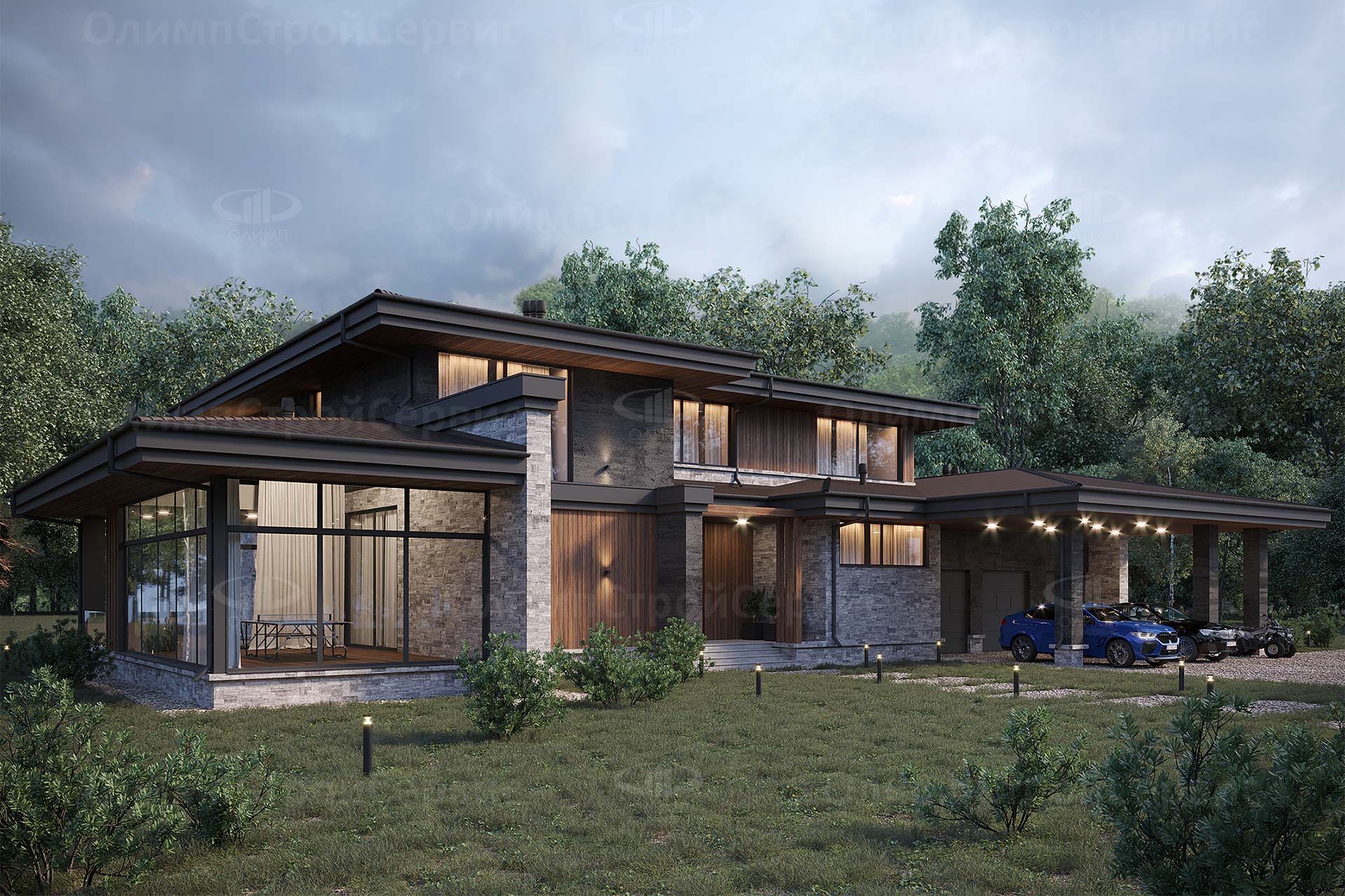 Коттедж в стиле Райта «Дарби» со спортивным залом