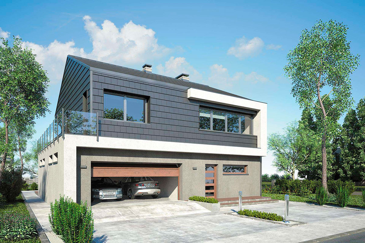Современный дом с двухскатной крышей «Энкур»