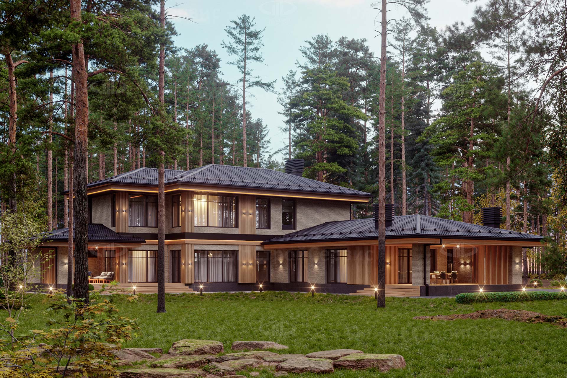 Дом в стиле Райта с двумя террасами «LONGTAIN»