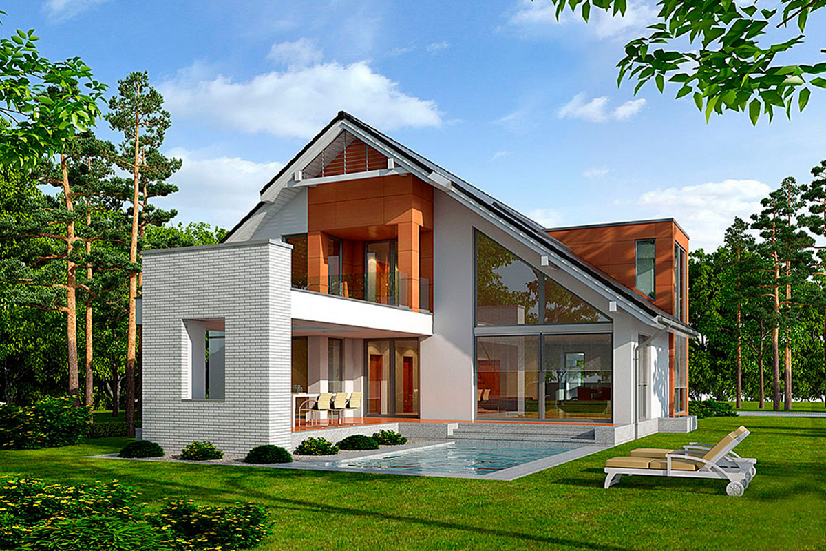 Современный коттедж с двухскатной крышей «Бакор»