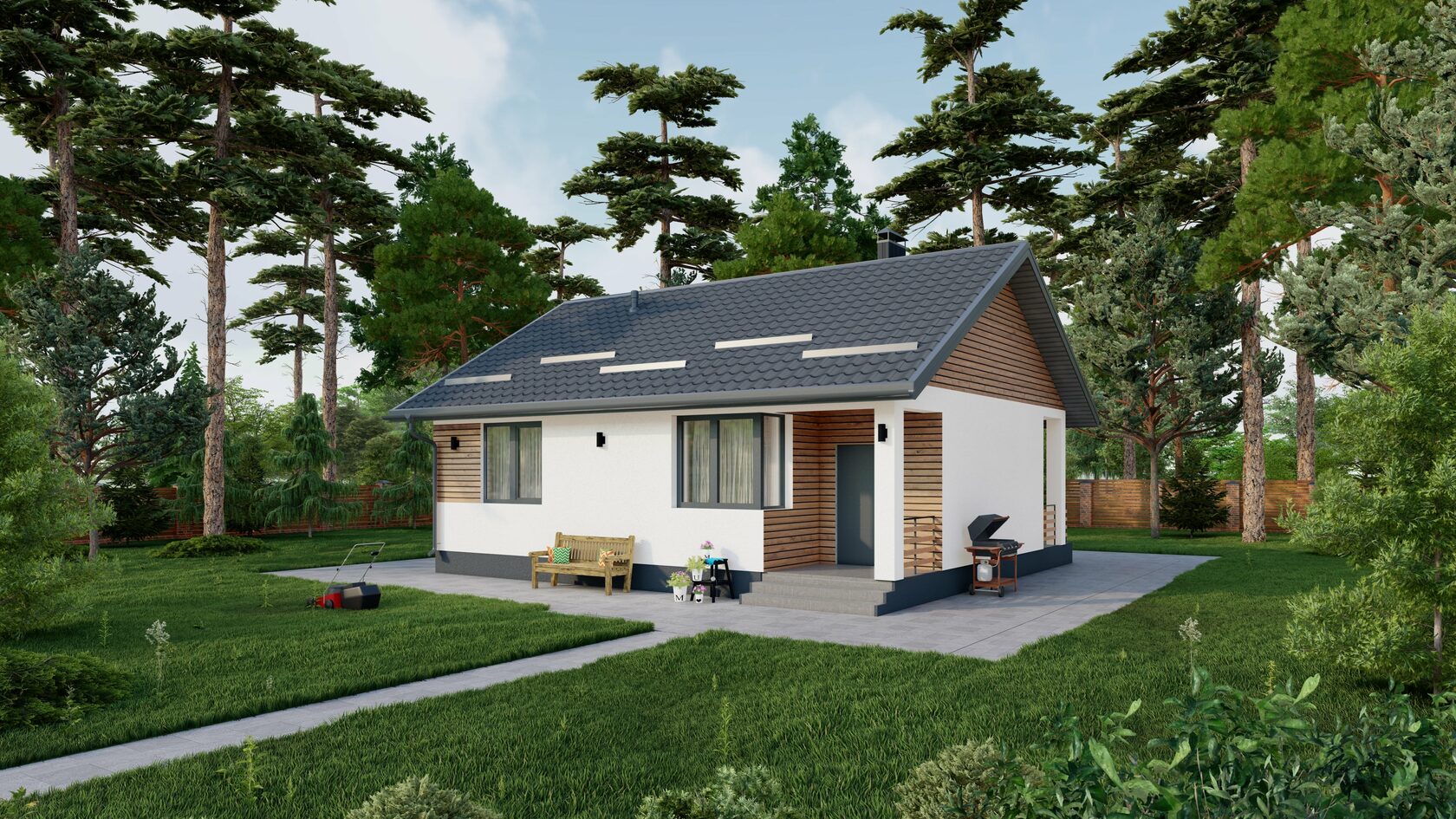 Проект одноэтажного дома с террасой Milan2-82 м² из газоблока — Домострой