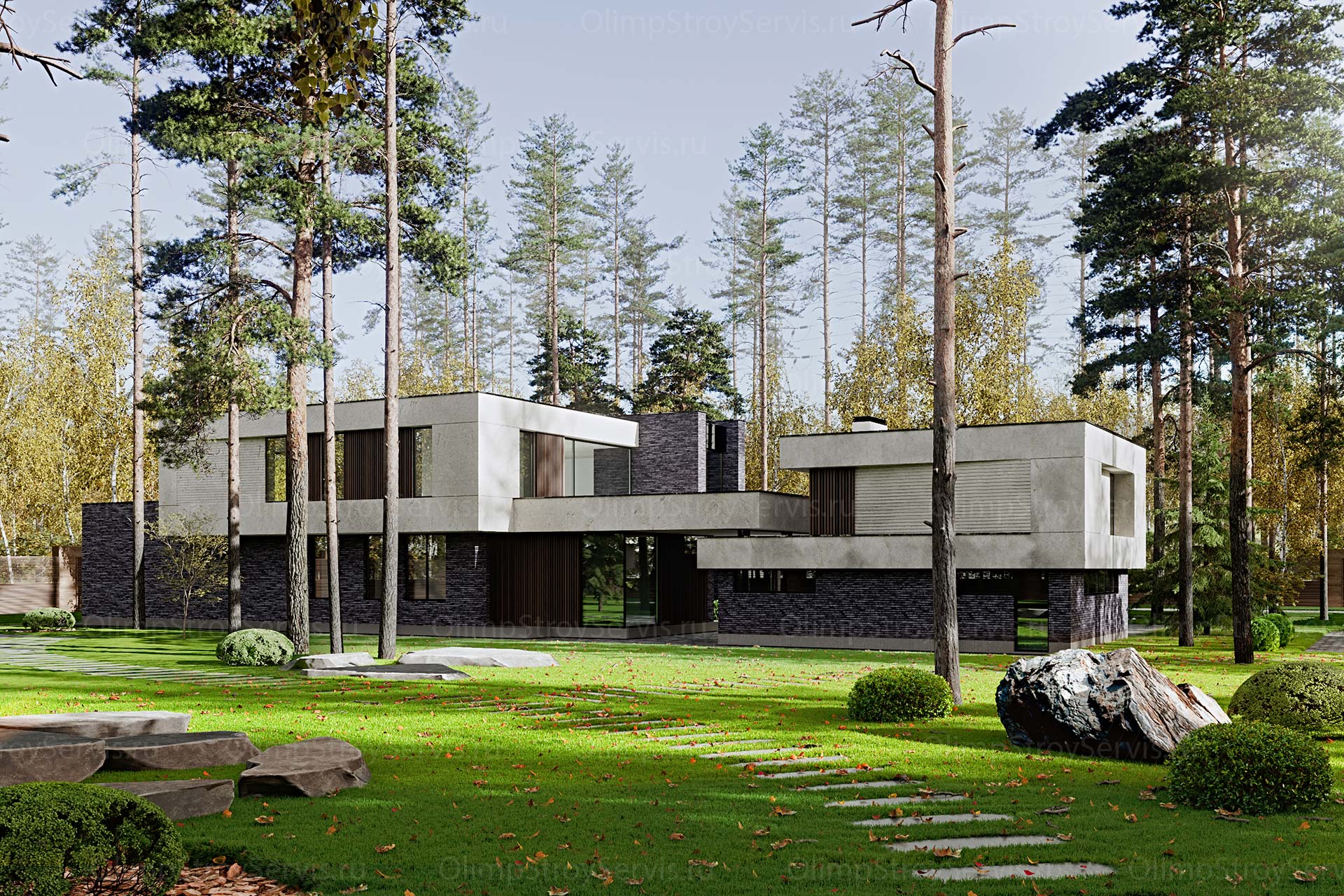 Современный двухэтажный дом с плоской крышей "Калифорния"