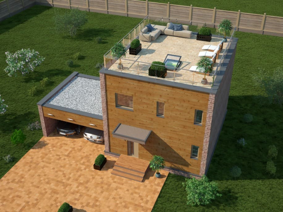 Проект двухэтажного каркасного дома Тетрис S под ключ от компании БАКО