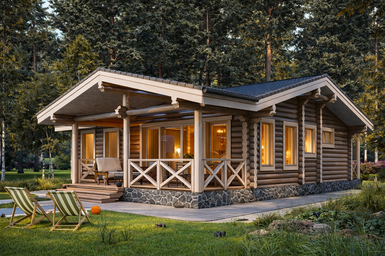 Одноэтажный дом из бревна «Воскресенск» | ЭкоТех