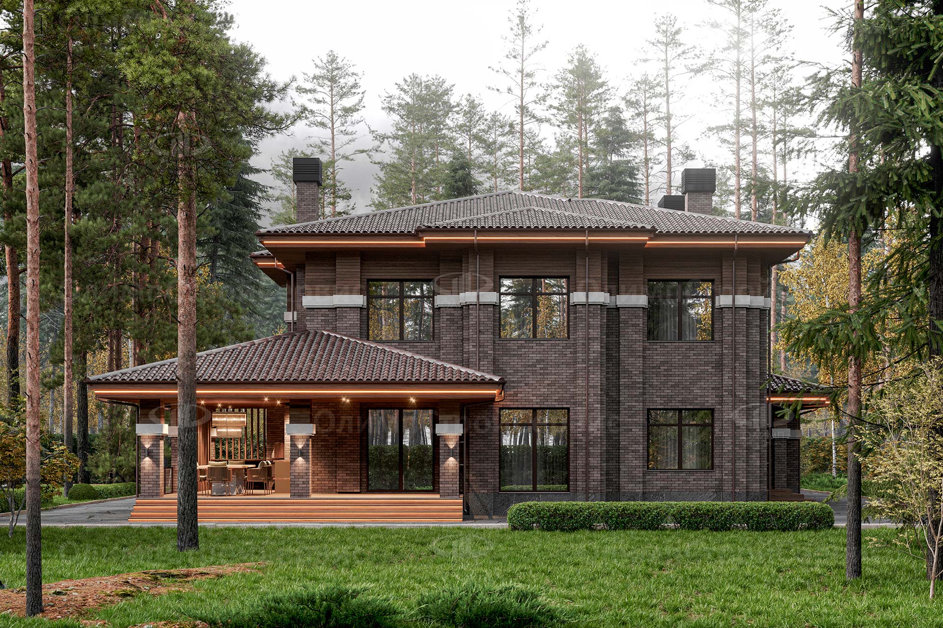 Дом в стиле Райта с гаражом и навесом для машины «Хенфорд»