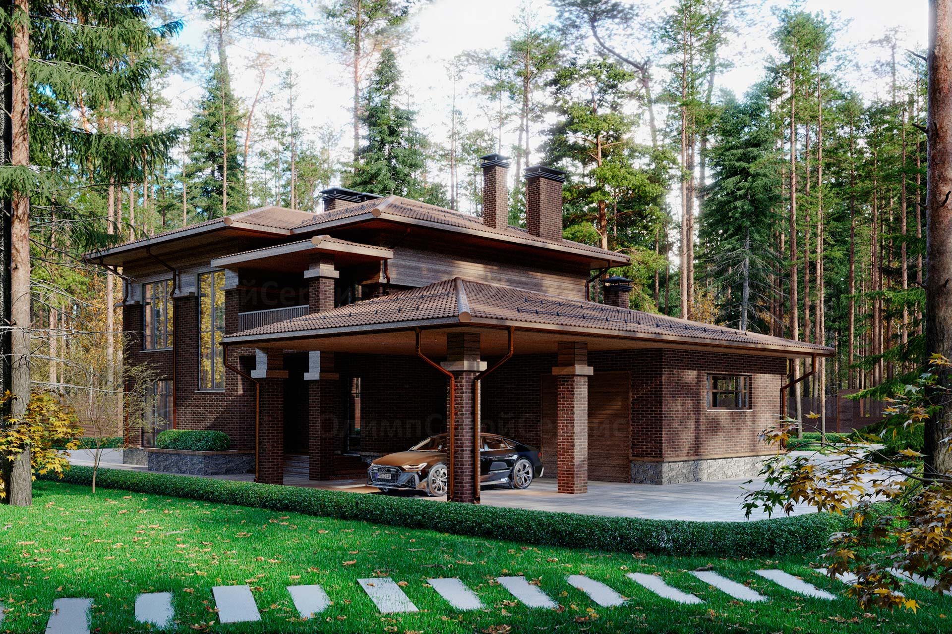 Двухэтажный дом с террасой и балконом «Брукленд»