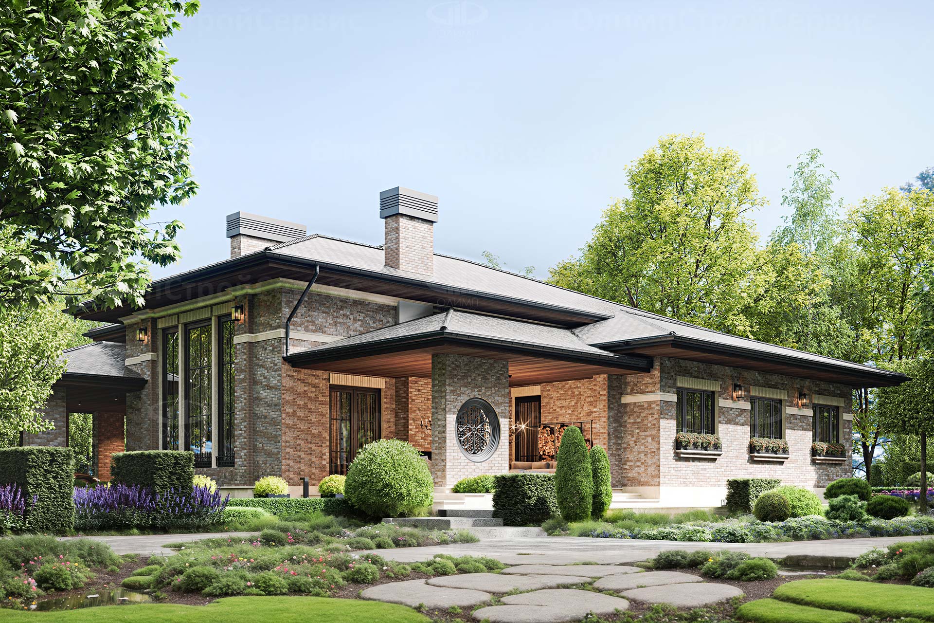 Одноэтажный коттедж «Медфорд» с большой террасой