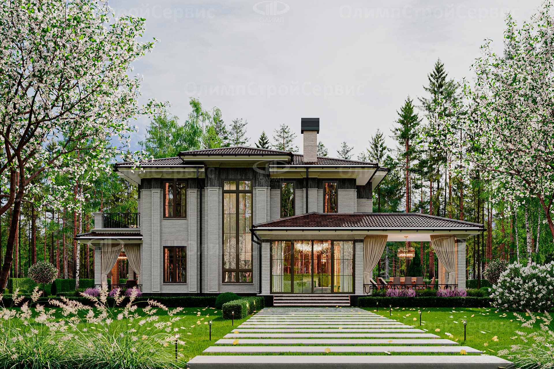 Двухэтажный дом «Трейси» в современном стиле с патио