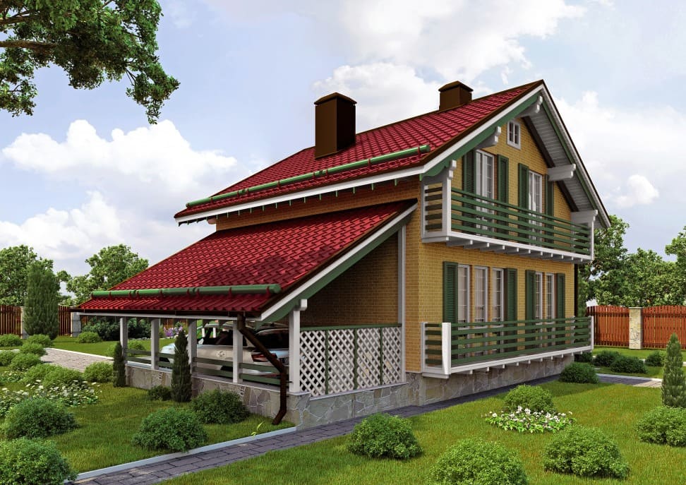 Проект каркасного дома с мансардой Шале L под ключ от компании БАКО