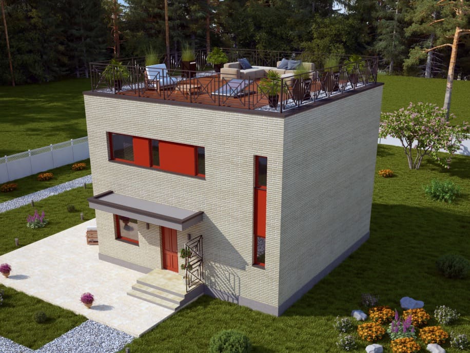 Проект двухэтажного каркасного дома Тетрис M под ключ от компании БАКО