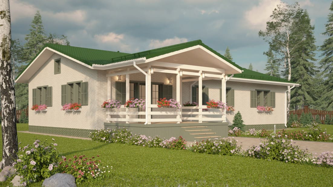 Проект одноэтажного каркасного дома Бунгало XL+ под ключ от компании БАКО