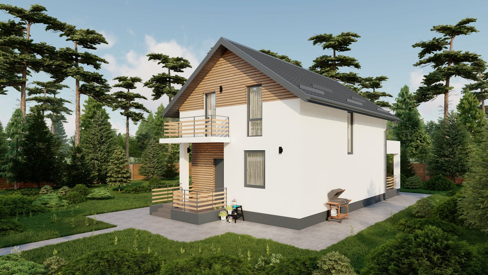 Проект двухэтажного дома с террасой и балконом Olimp-146 м² из газоблока — Домострой