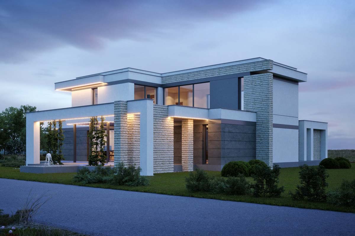 Современный коттедж с комбинированным фасадом «Ламия»