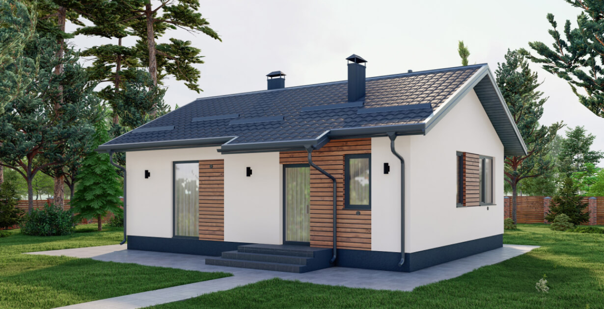 Проект одноэтажного дома с террасой Riven max-118 м² из газоблока — Домострой