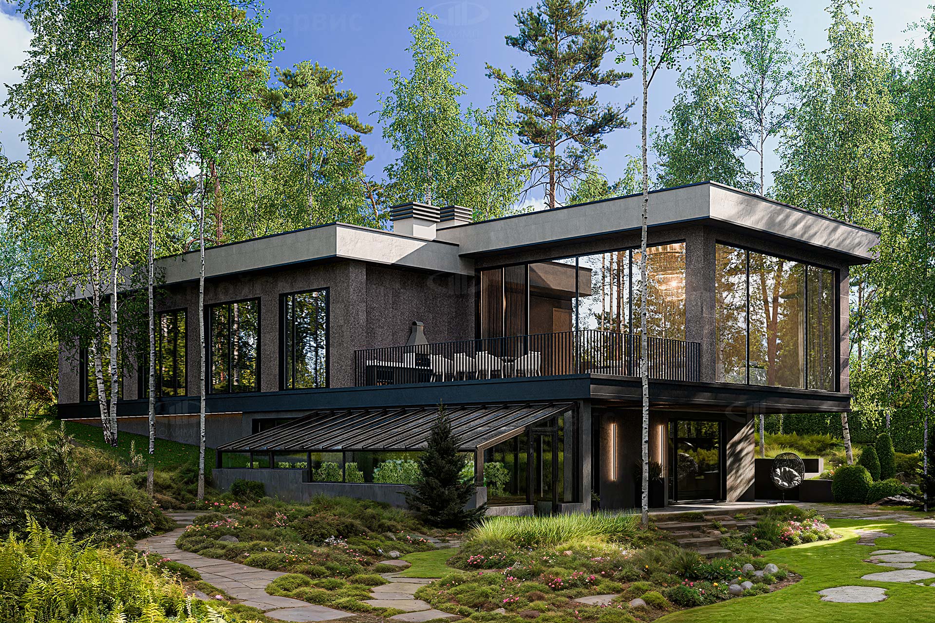 Одноэтажный дом «DALLAS» для участка на склоне